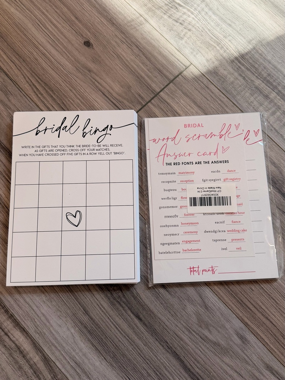 Bridal Bingo & Bridal Word Scramble Game Set - White with Pink Accents
